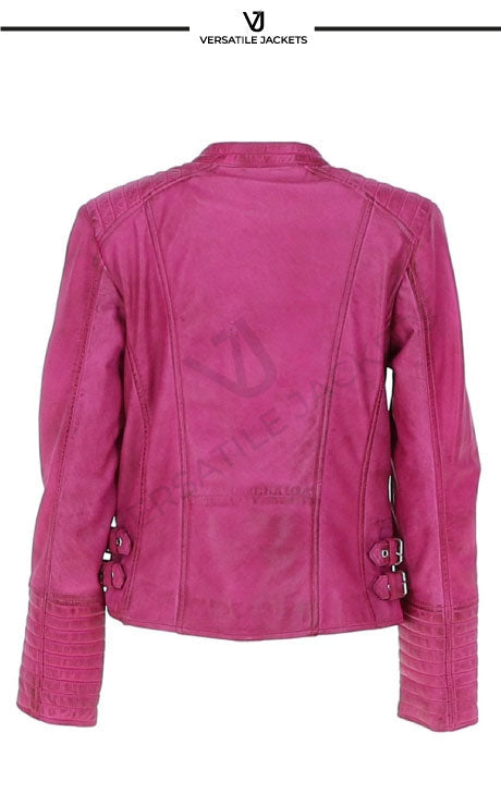 Casey Purple Leather Biker Jacket