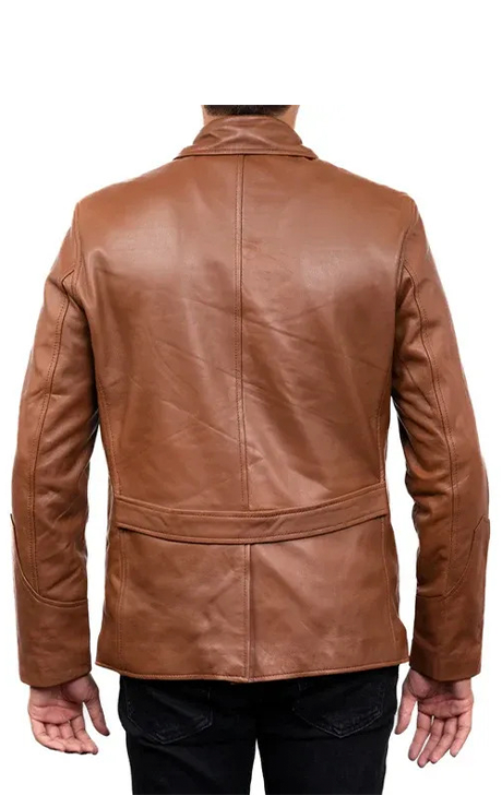 Cognac Lambskin Leather Blazer