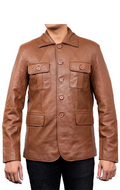 Cognac Lambskin Leather Blazer
