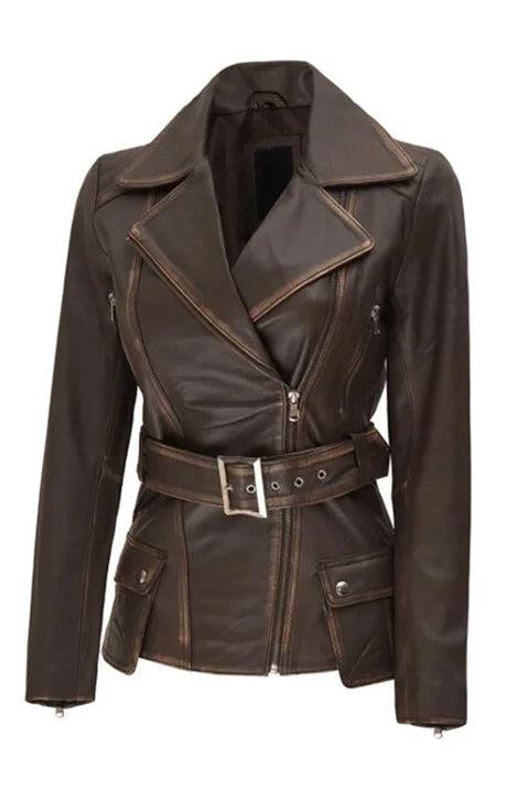 Brown Belted Leather Jacket