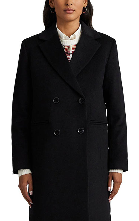 Black Double-Breasted Wool Blend Overcoat