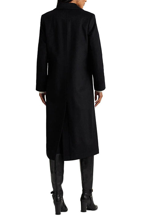 Black Double-Breasted Wool Blend Overcoat
