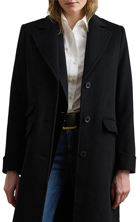 Classic Black Wool Long Overcoat