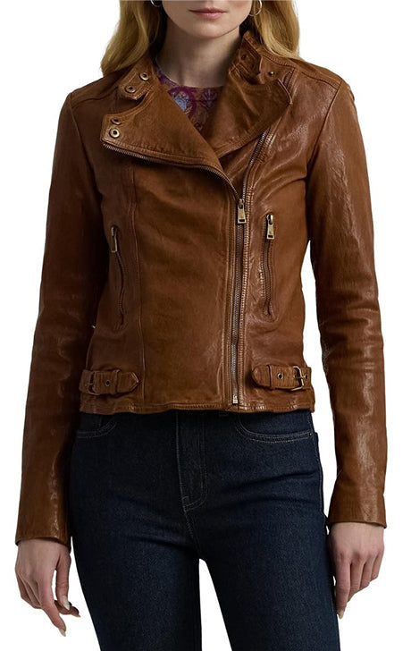  Brown Leather Biker Jacket