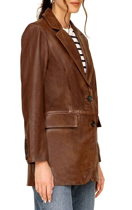 Brown Leather Blazer Jacket