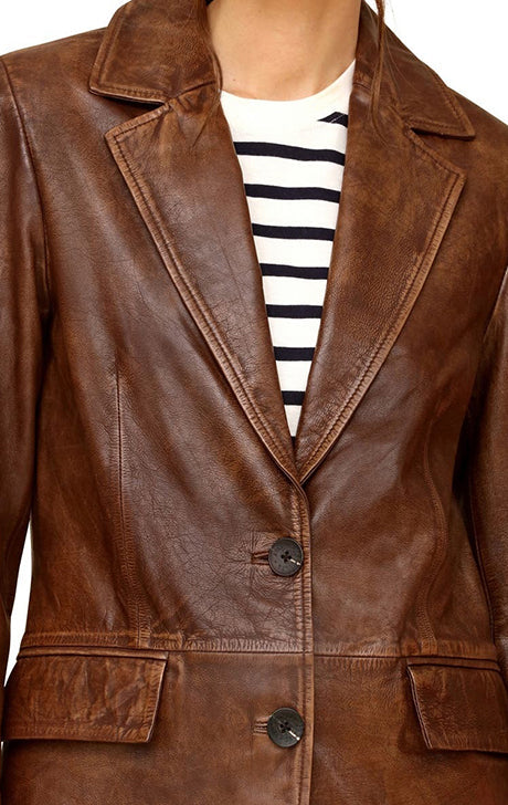 Brown Leather Blazer Jacket