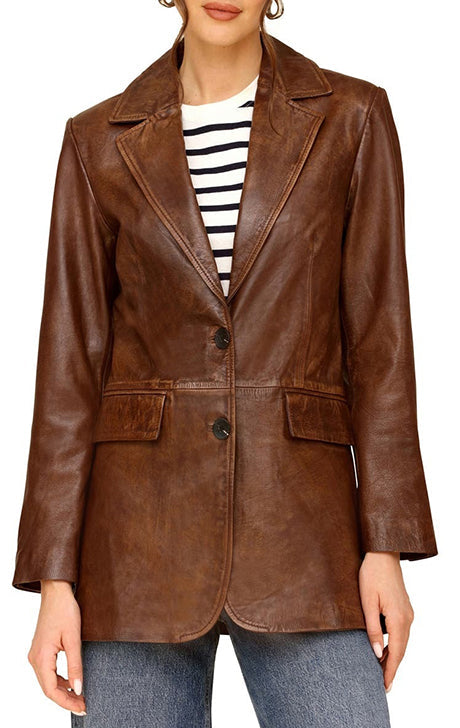 Brown Leather Blazer Jacket