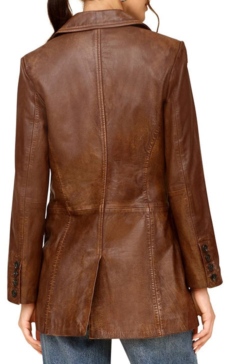 Brown Leather Blazer Jacket