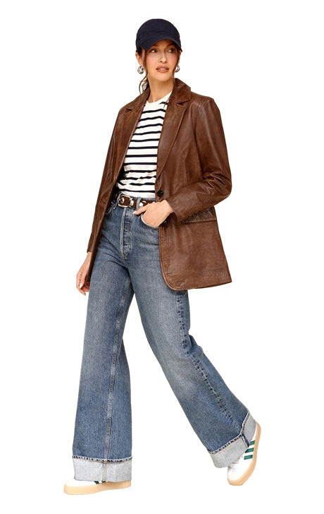Brown Leather Blazer Jacket