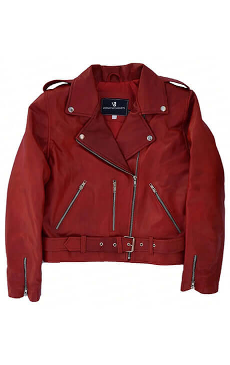 Classic Red Leather Biker Jacket – Chrismatss Edition