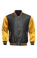 DARK GRAY AND GOLD SATIN VARSITY JACKET - Versatile Jackets