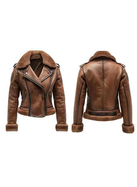 Brown Shearling Leather Biker Jacket 