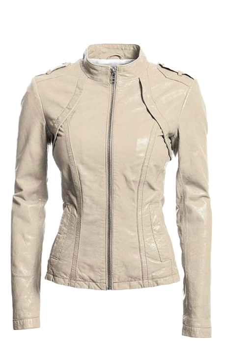 Beige Fitted Leather Jacket